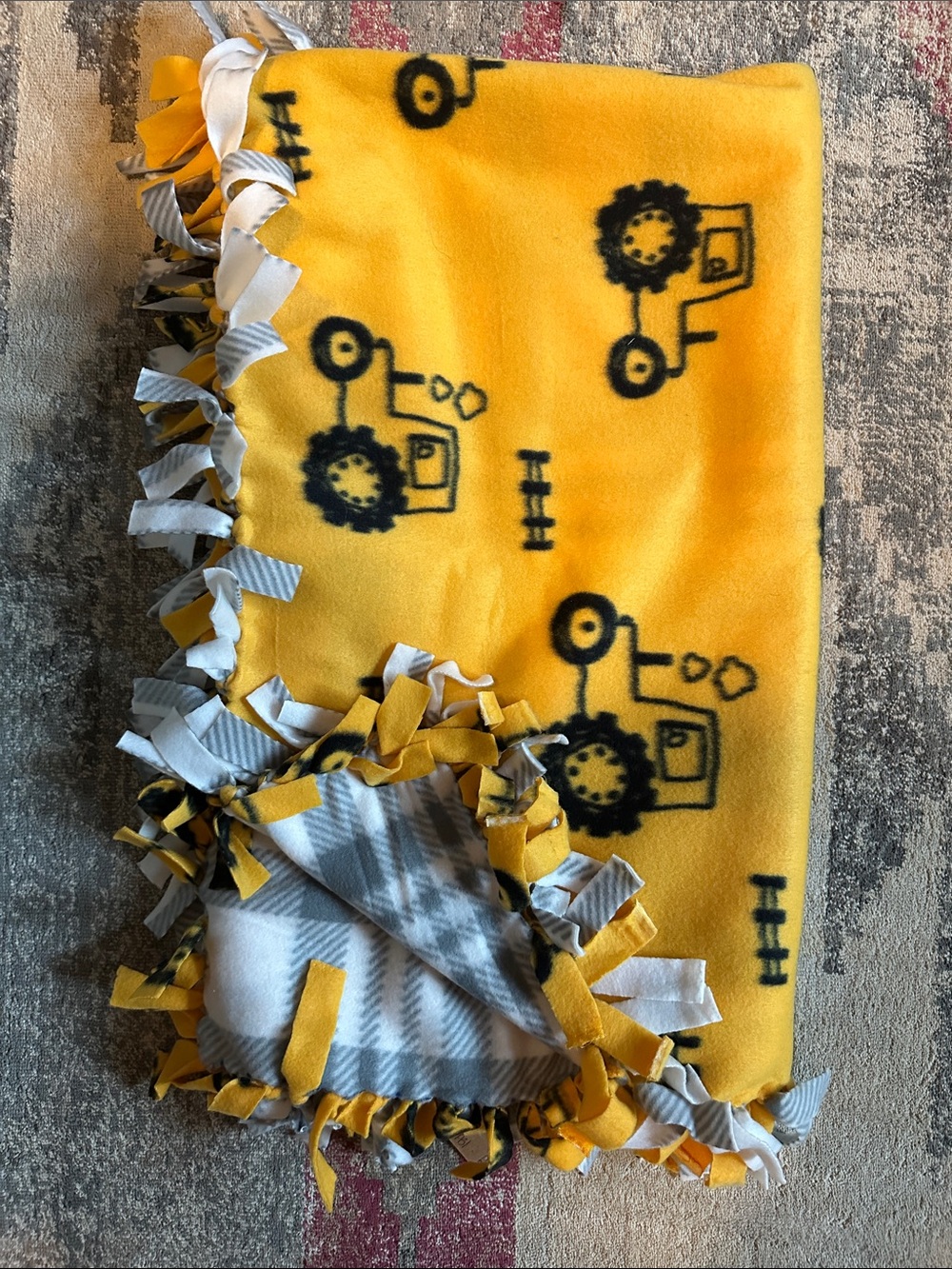 Yellow Tractor Tie-Blanket for Baby/Toddler - Cozy Fleece